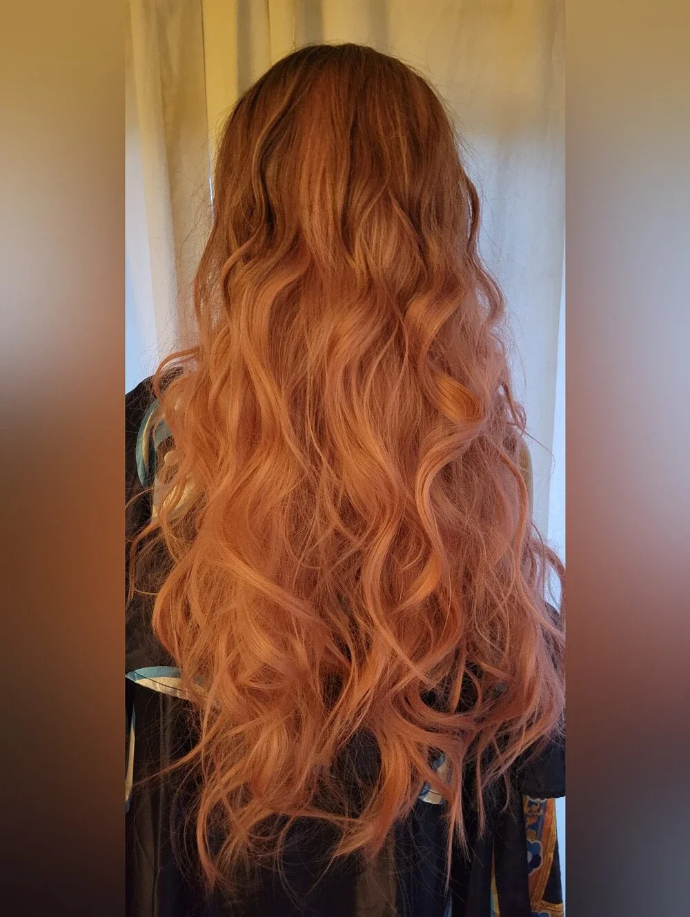 Balayage Synthetic Long Wavy Pink Ombre Women's Wig with Bangs